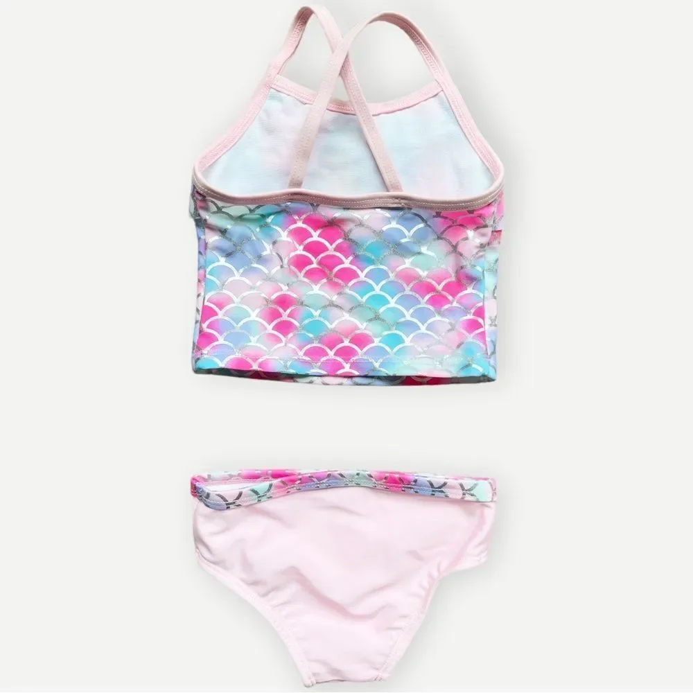 Wonder Nation Baby Girls Pink Ruffle Two Piece Tankini Swim Suit. 12 Months.